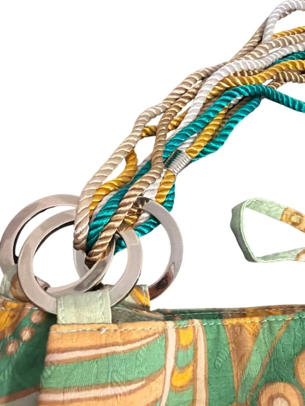 Vintage Y2K Banana Republic Hobo Bag Green Floral Twist Rope Handles Estate READ